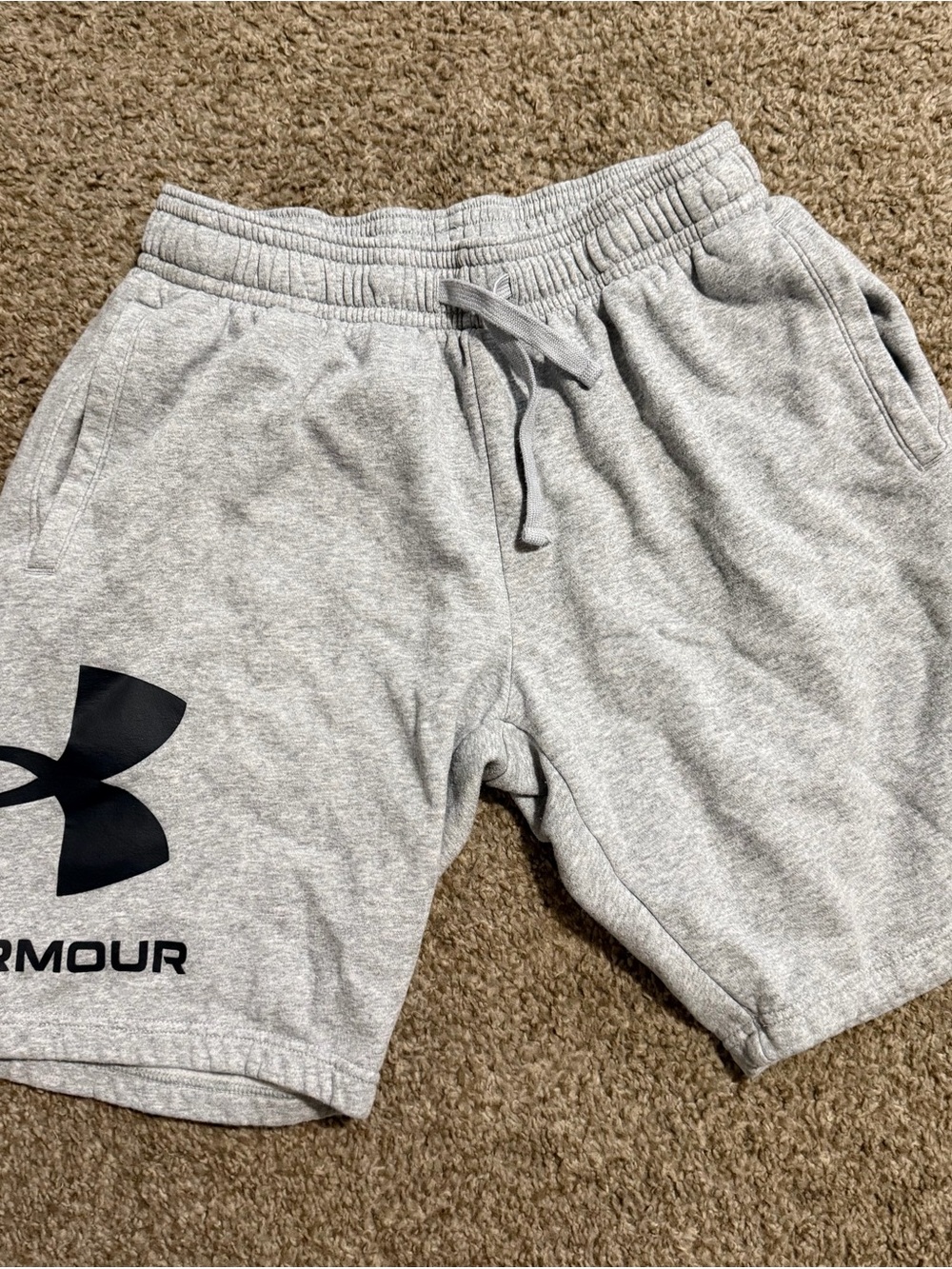 Under Armour Light Gray Athletic Shorts with Black Logo